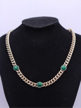 Banana Republic Gold-Tone Chain Necklace with Green Malachite Accents